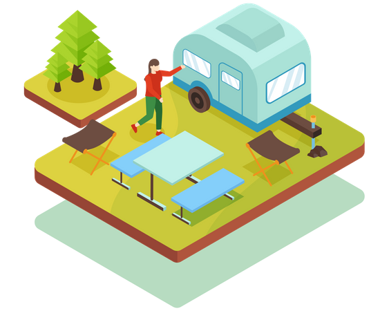 Girl Camping  Illustration