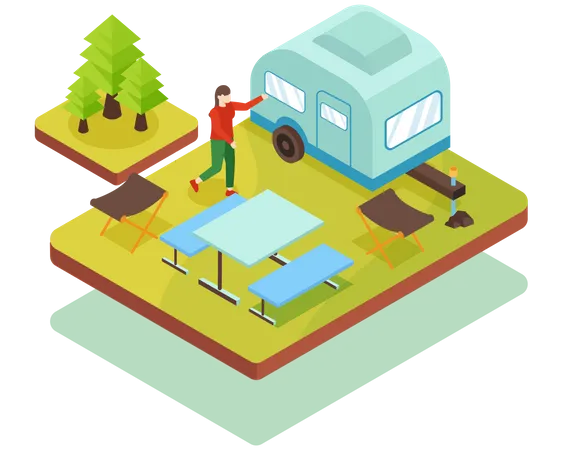 Girl Camping  Illustration