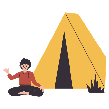 Girl camping make a tent  Illustration