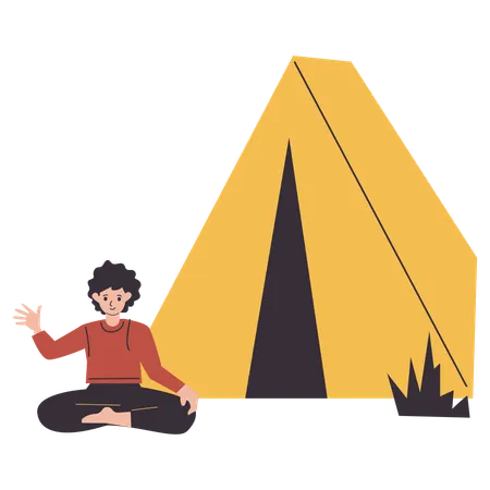 Girl camping make a tent  Illustration