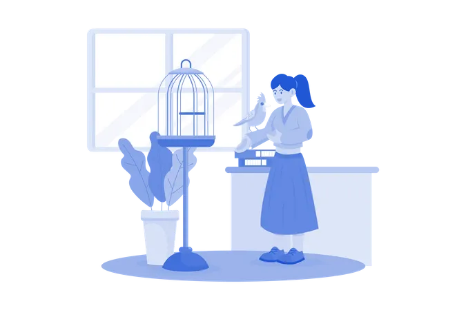 Girl Caring Domestic Animal  Illustration