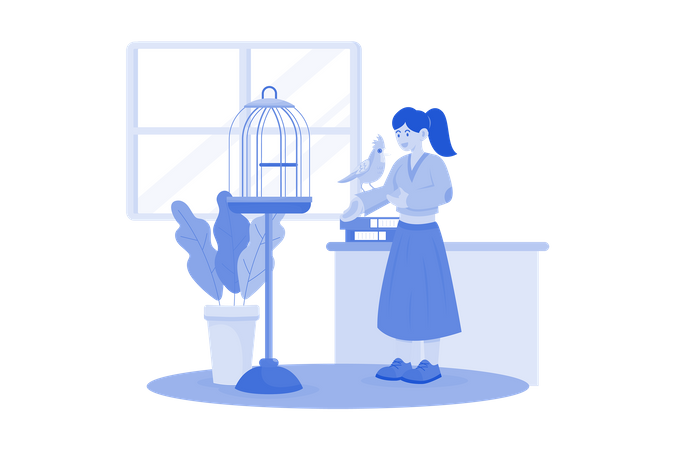 Girl Caring Domestic Animal  Illustration