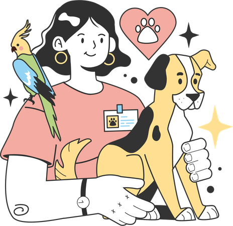 Girl caring of pet  Illustration