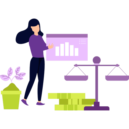 Girl carrying a business graph  Illustration