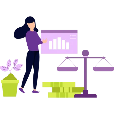 Girl carrying a business graph  Illustration