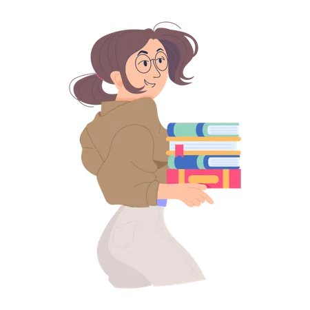 Girl Carrying Books Illustration