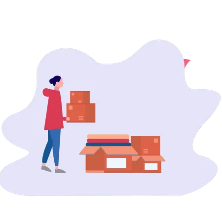The Girl Is Carrying The Box Illustration
