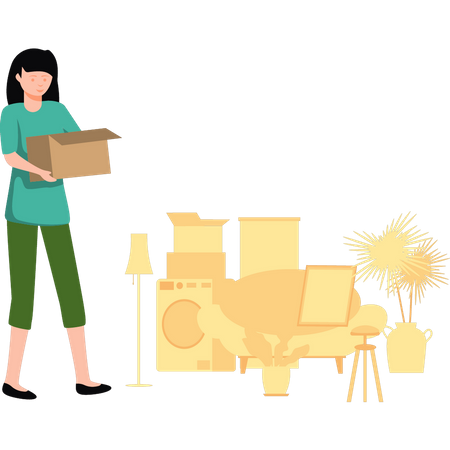 Girl carrying box Illustration
