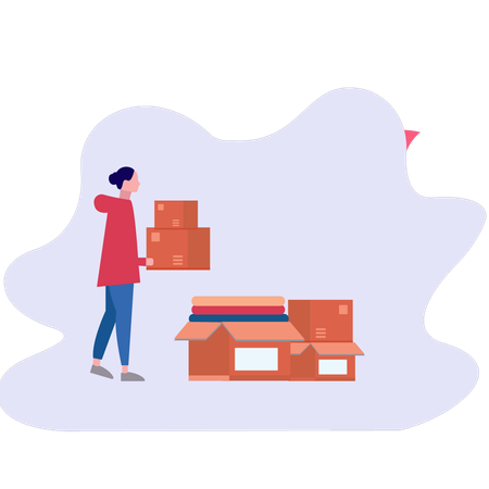 Girl Carrying Box  Illustration