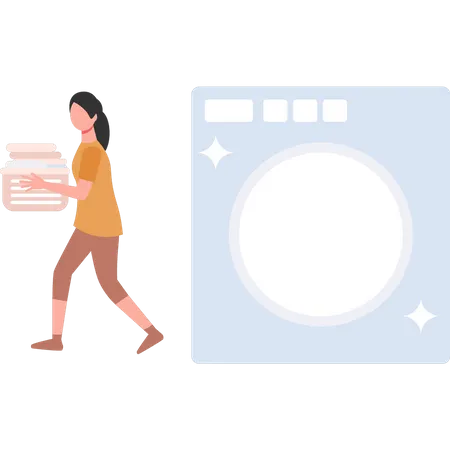 Girl carrying bucket of clothes  Illustration