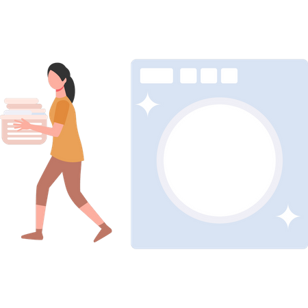 Girl carrying bucket of clothes  Illustration