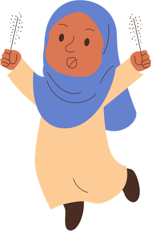 Girl carrying fireworks  Illustration