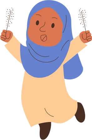 Girl carrying fireworks  Illustration
