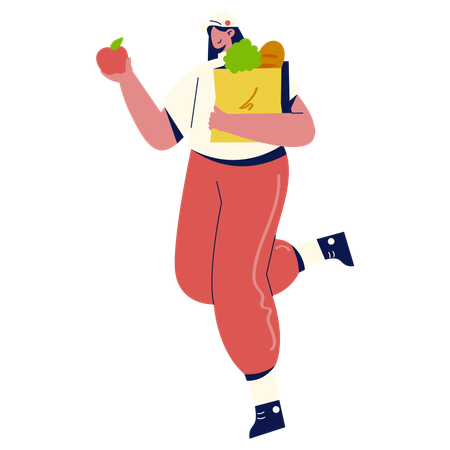 Girl Carrying Grocery Bag  Illustration