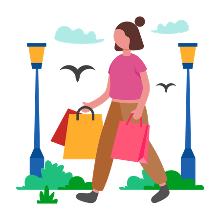 Girl Carrying Shopping Bags  Illustration
