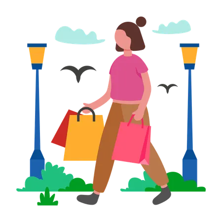 Girl Carrying Shopping Bags  Illustration