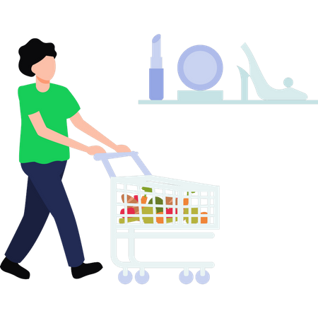 Girl carrying shopping trolley  Illustration