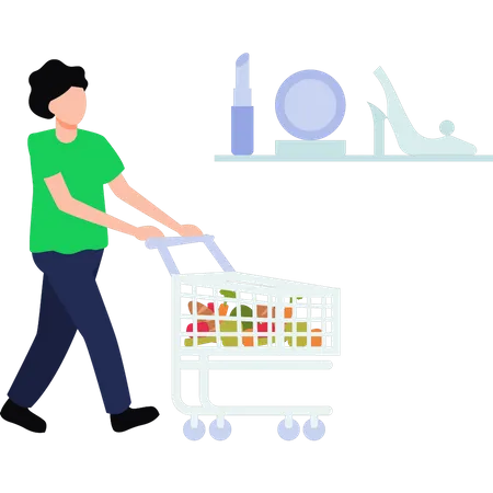 The Girl Is Carrying A Shopping Trolley イラスト