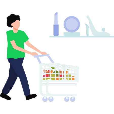 Girl carrying shopping trolley  Illustration