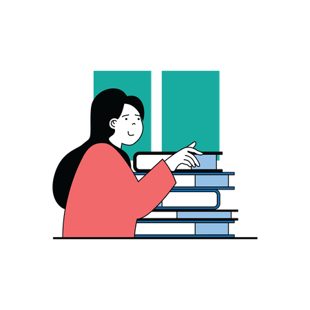 Girl carrying stack of books  Illustration