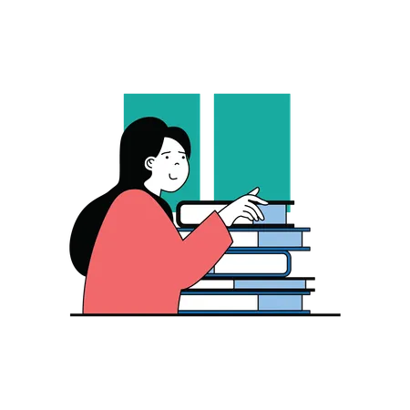 Girl carrying stack of books  Illustration