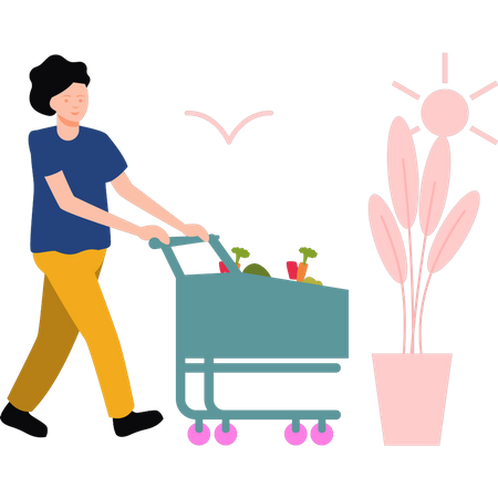 Girl carrying trolley in vegetables  Illustration