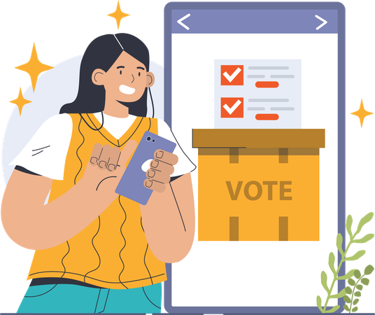 Girl cast vote online  Illustration