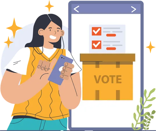 Girl cast vote online  Illustration