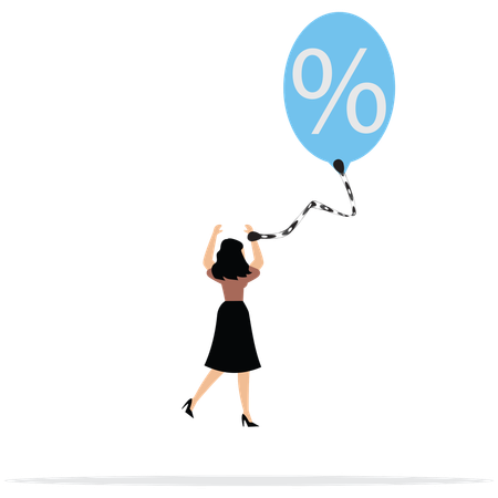 Girl catching balloon to Rising interest rates stock  Illustration