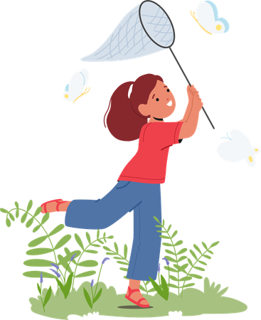 Girl catching butterfly in park  Illustration