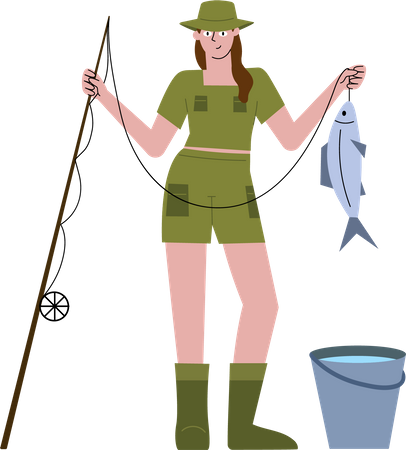 Girl catching fish  Illustration