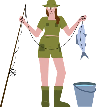 Girl catching fish  Illustration