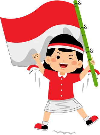 Girl Kids Celebrate Indonesia Independence Day Illustration