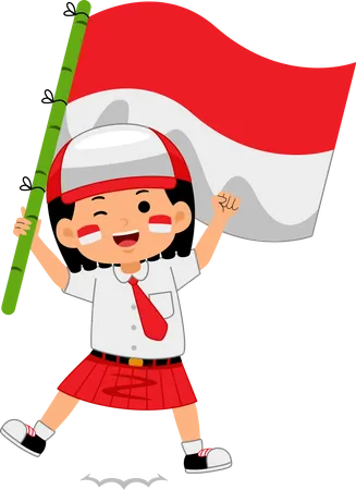 Girl Kids Celebrate Indonesia Independence Day Illustration