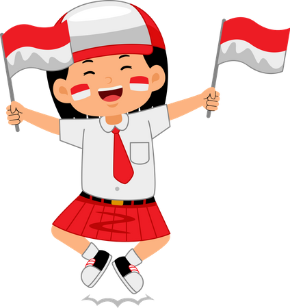 Girl celebrate Indonesia Independence Day  Illustration