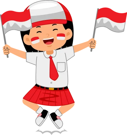 Girl celebrate Indonesia Independence Day  Illustration