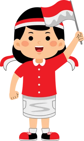 Girl celebrate Indonesia Independence Day  Illustration