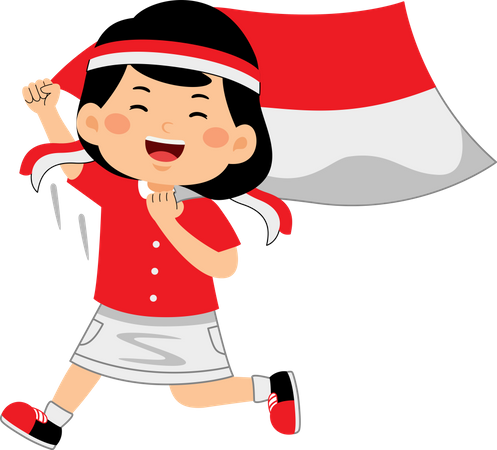 Girl celebrate Indonesia Independence Day  Illustration