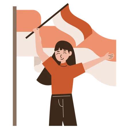 Girl celebrate indonesian independence  Illustration