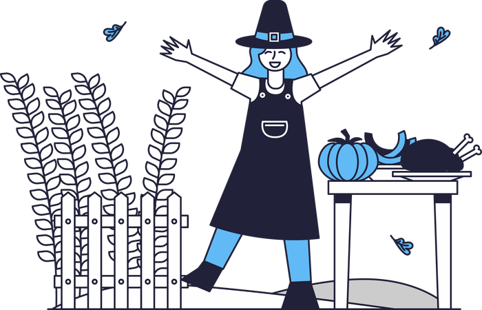 Girl Celebrate Thanksgiving Day  Illustration