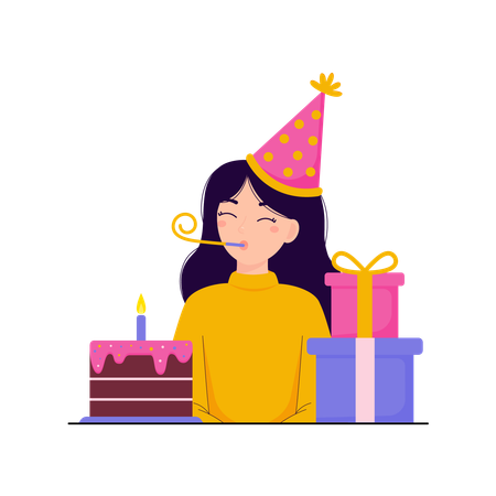 Girl celebrates her birthday  Illustration