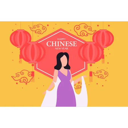 Girl celebrating Chinese New Year  Illustration
