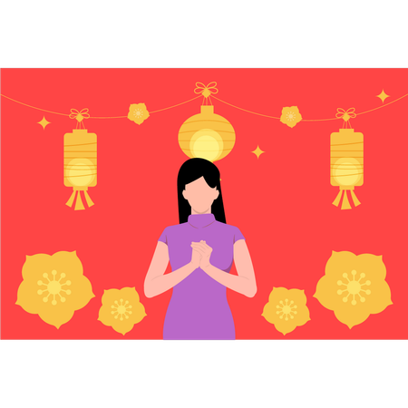 Girl celebrating Chinese New Year  Illustration