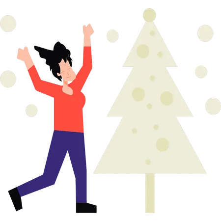 The Girl Is Celebrating Christmas Illustration