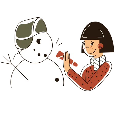 Girl celebrating Christmas with Snowman Illustration