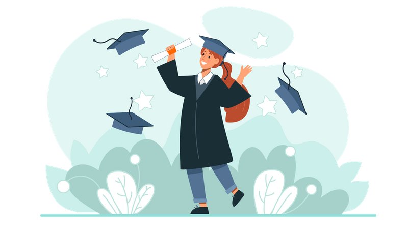 Girl Celebrating Graduation  Illustration