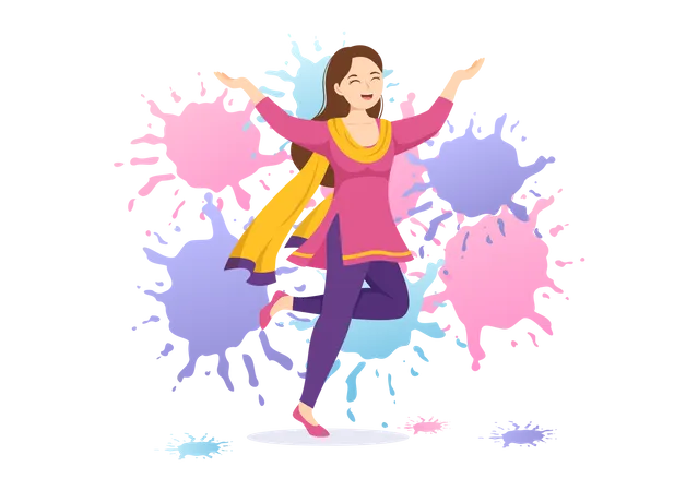 Girl celebrating Holi festival  Illustration