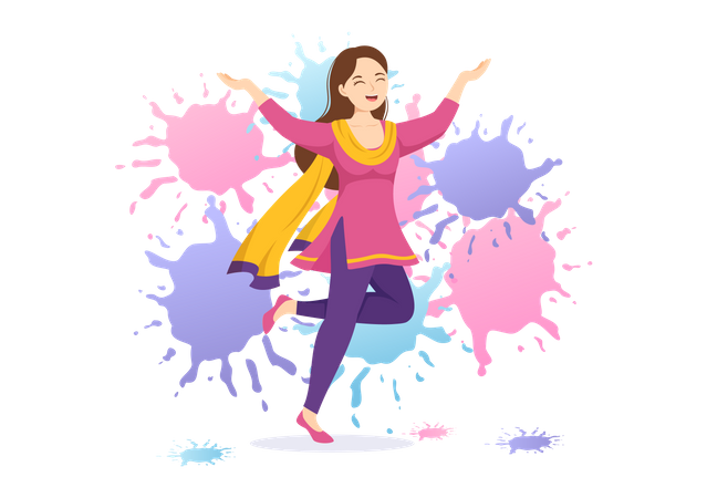 Girl celebrating Holi festival  Illustration