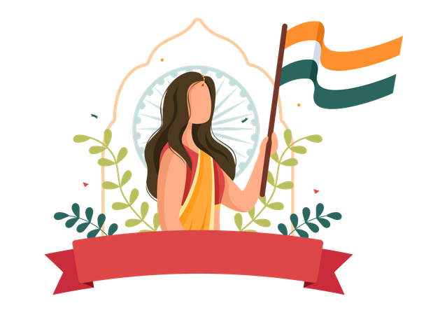Girl celebrating Indian Independence Day Illustration