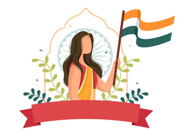 Girl celebrating Indian Independence Day  Illustration